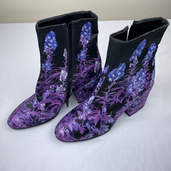 Dries Van Noten Floral Satin Purple & Black Boots - Picture 7 of 9